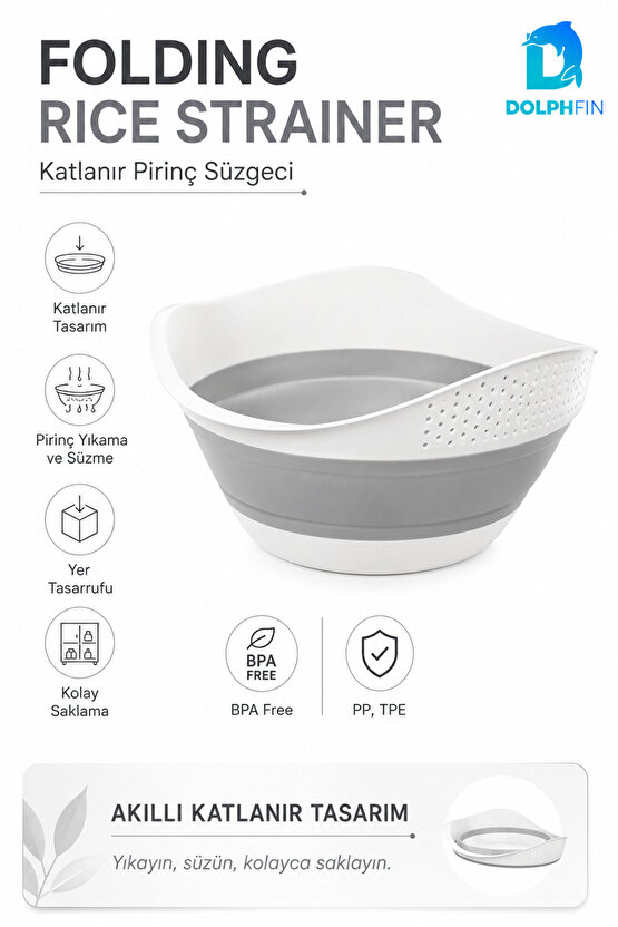 Katlanır Pirinç Süzgeci Ev Mutfak Banyo Pratik Kullanım Ürünü