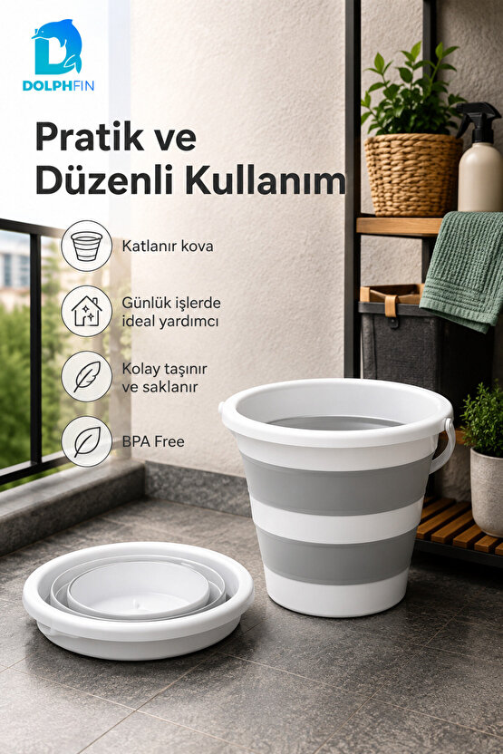 Katlanır Su Kovası 13 LT Temizlik ve Su Kovası Ev Banyo Kullanımı