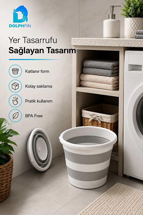 Katlanır Su Kovası 13 LT Temizlik ve Su Kovası Ev Banyo Kullanımı