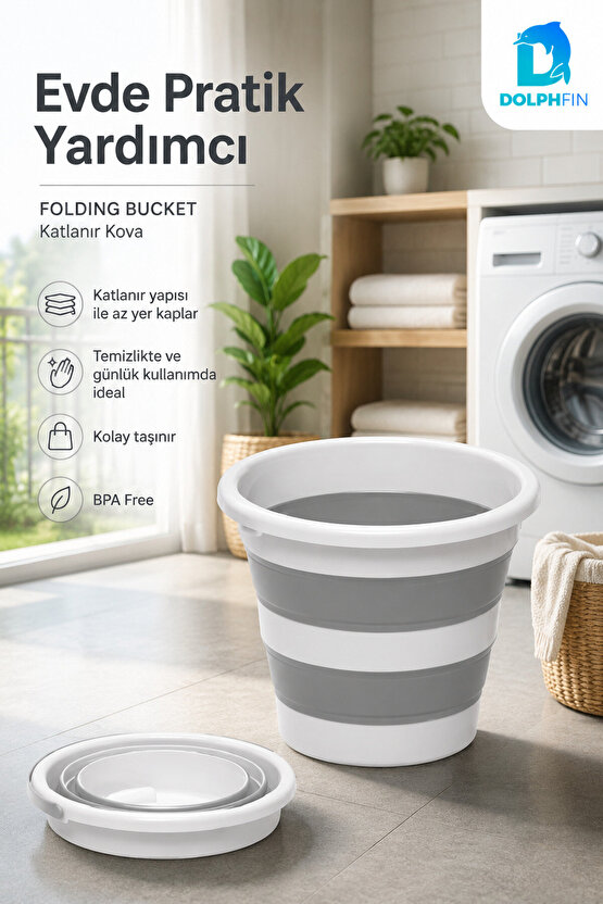 Katlanır Su Kovası 13 LT Temizlik ve Su Kovası Ev Banyo Kullanımı