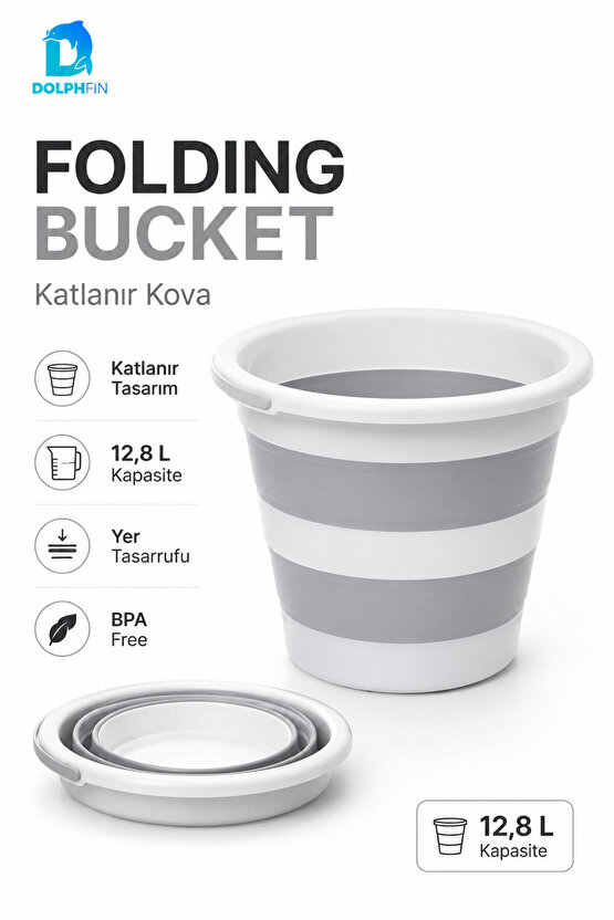 Katlanır Su Kovası 13 LT Temizlik ve Su Kovası Ev Banyo Kullanımı