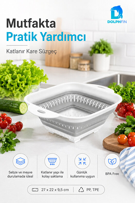 Katlanır Kare Süzgeç Mutfak Pratik Kullanım Gereci