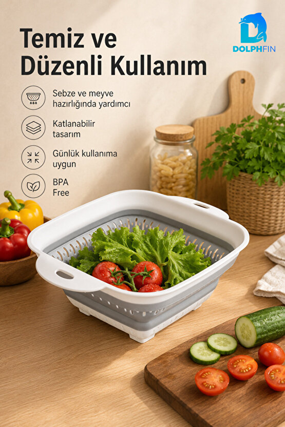 Katlanır Kare Süzgeç Mutfak Pratik Kullanım Gereci