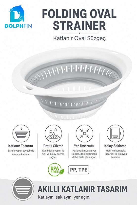 Katlanır Oval Süzgeç Mutfak Pratik Kullanım Gereci