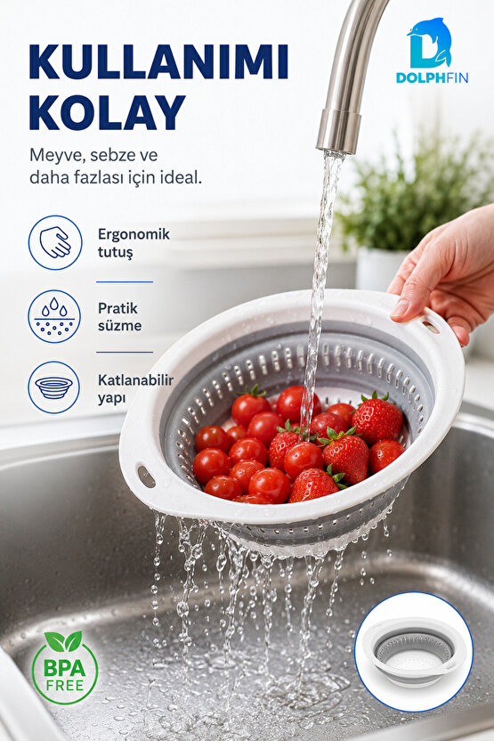Katlanır Oval Süzgeç Mutfak Pratik Kullanım Gereci