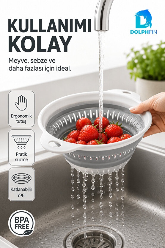 Katlanır Yuvarlak Süzgeç Mutfak Pratik Kullanım Gereci