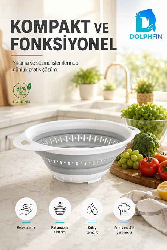 Katlanır Yuvarlak Süzgeç Mutfak Pratik Kullanım Gereci