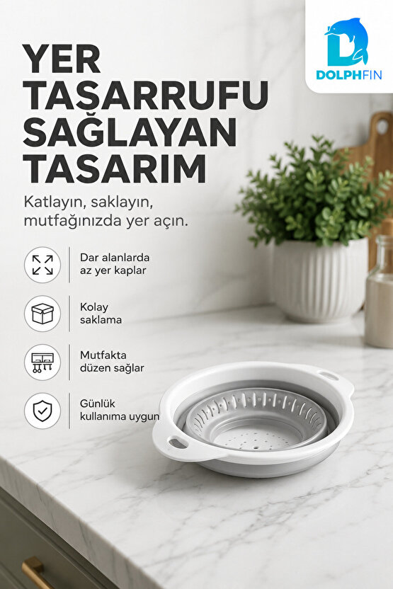 Katlanır Yuvarlak Süzgeç Mutfak Pratik Kullanım Gereci