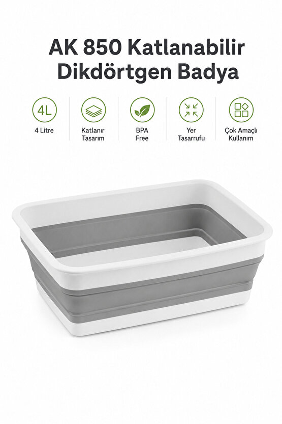 Katlanır Dikdörtgen Badya 4 Litre Pratik Katlanabilir Leğen
