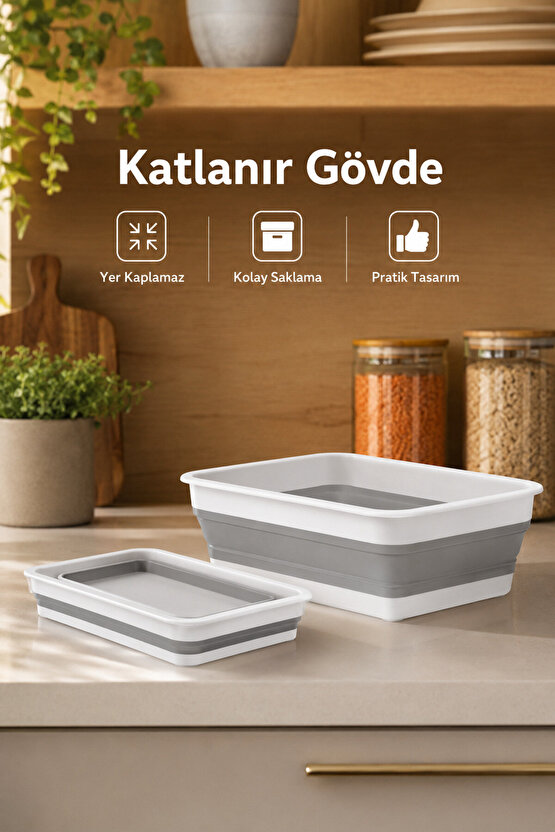 Katlanır Dikdörtgen Badya 4 Litre Pratik Katlanabilir Leğen