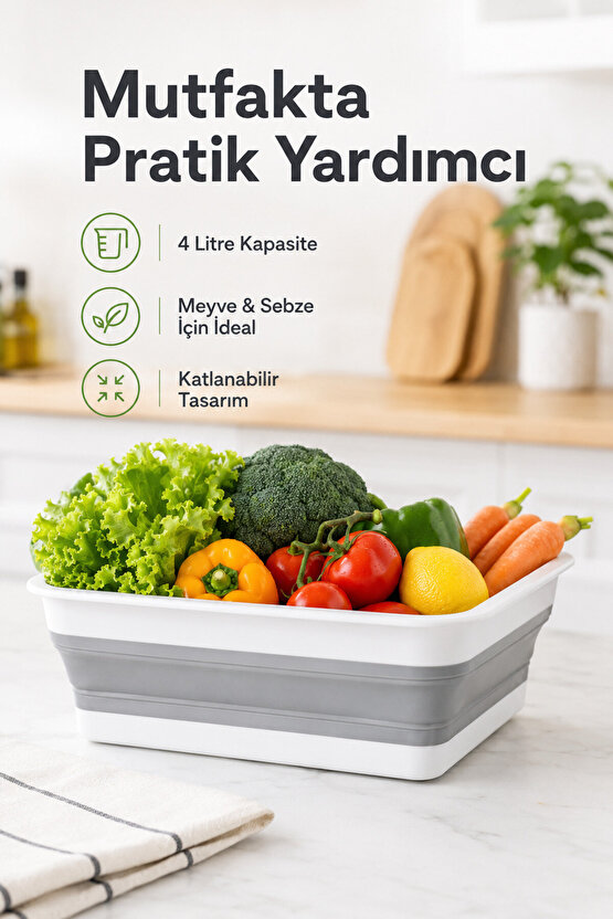Katlanır Dikdörtgen Badya 4 Litre Pratik Katlanabilir Leğen