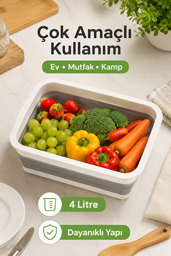 Katlanır Dikdörtgen Badya 4 Litre Pratik Katlanabilir Leğen