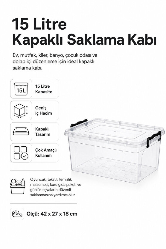 14 Litre Kapaklı Maxi Saklama Kabı Çok Amaçlı Düzenleyici Kutu