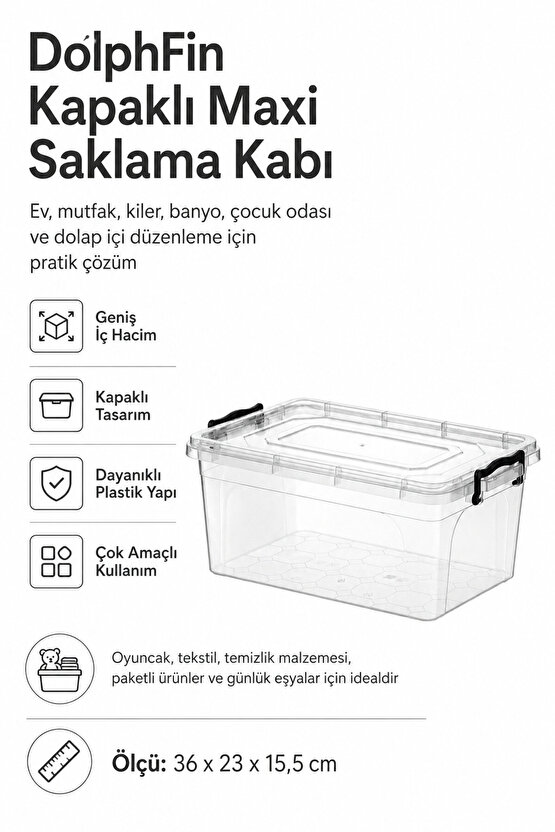 8 Litre Kapaklı Maxi Saklama Kabı Çok Amaçlı Düzenleyici Kutu
