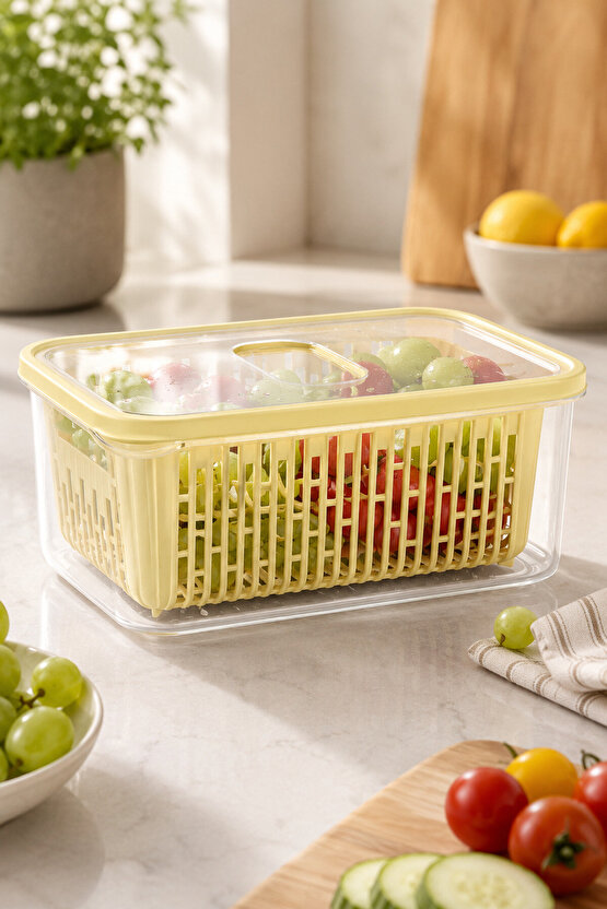 Süzgeçli Fresh Saklama Kabı 3,5 Lt Sebze Meyve Yıkama ve Saklama Kabı