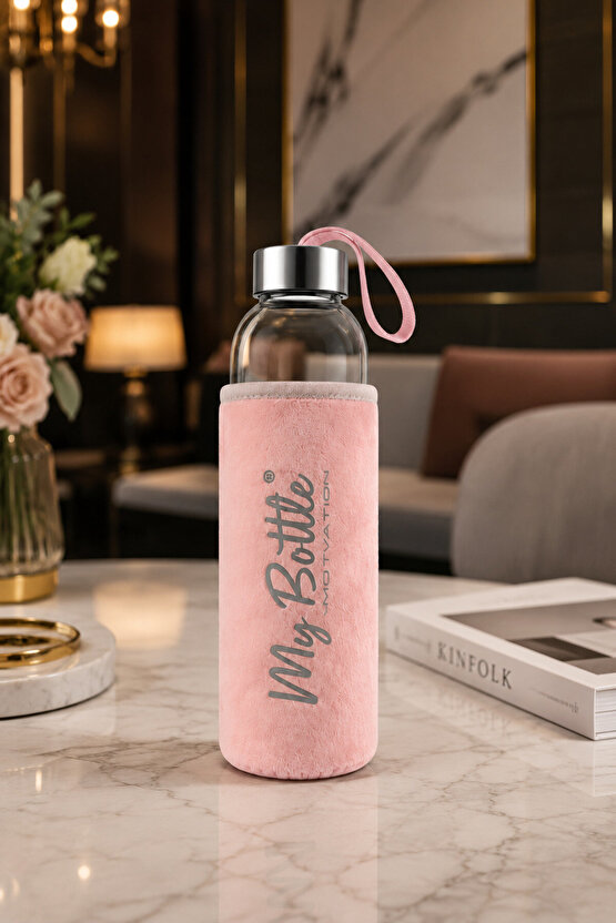 My Bottle Peluş Kılıflı Cam Matara – Taşıma Askılı Şık Su Şişesi