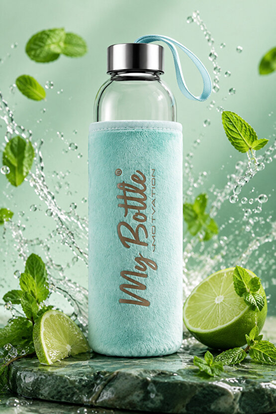 My Bottle Peluş Kılıflı Cam Matara – Taşıma Askılı Şık Su Şişesi