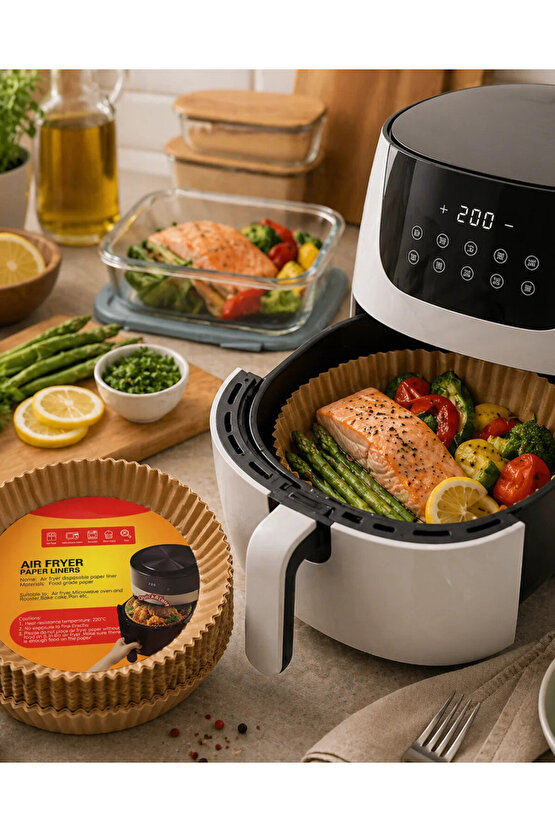 Airfryer Kağıdı 100 Adet Yağ Tutmayan Yapışmaz Pişirme Kağıdı Hazır Kesim Tek Kullanımlık Fritöz Kağıdı