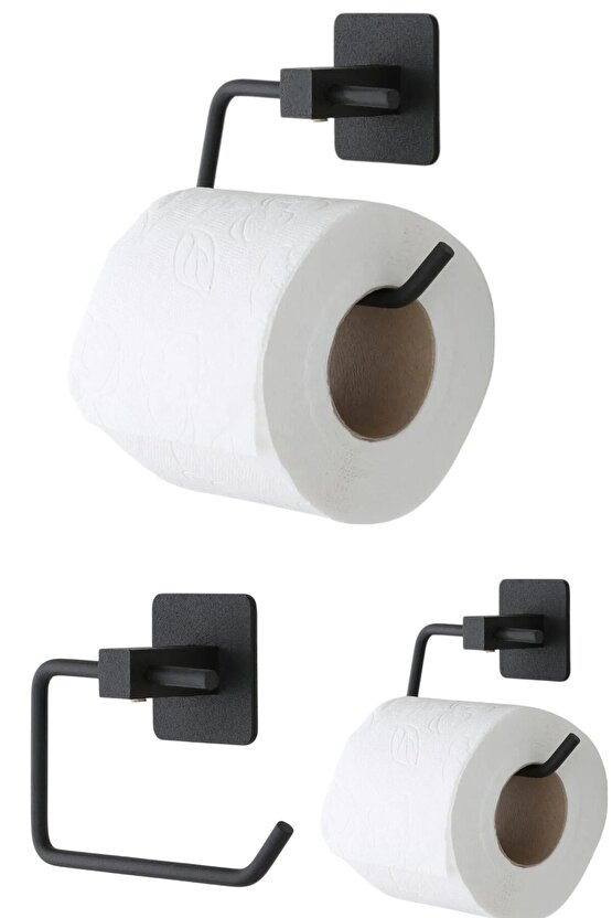 Modern Yapışkanlı  WC Tuvalet Kağıt Tutucusu Kare Siyah Paslanmaz Tutucu