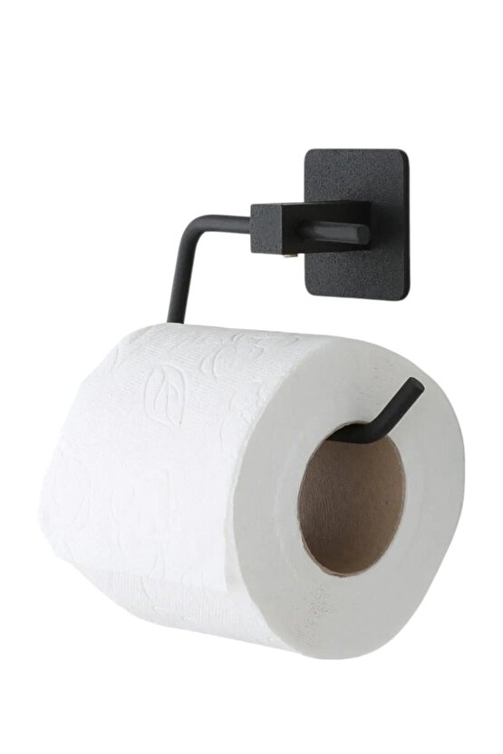 Modern Yapışkanlı  WC Tuvalet Kağıt Tutucusu Kare Siyah Paslanmaz Tutucu