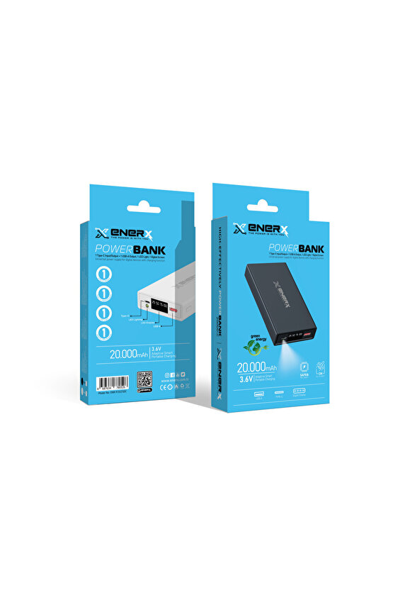 Powerbank 20000 mAh 22.5 Watt Led Göstergeli ENR-P2025DT Beyaz
