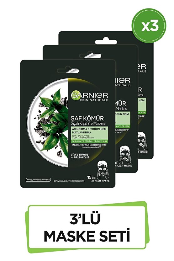Skin Naturals Kömürlü Kağıt Yüz Maskesi Siyah Çay-3lü Set