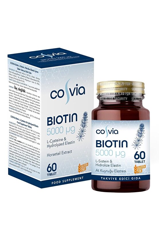 Biotin 5000 Mcg. L-sistein, Hidrolize Elastin, At Kuyruğu Ekstresi 60 Tablet