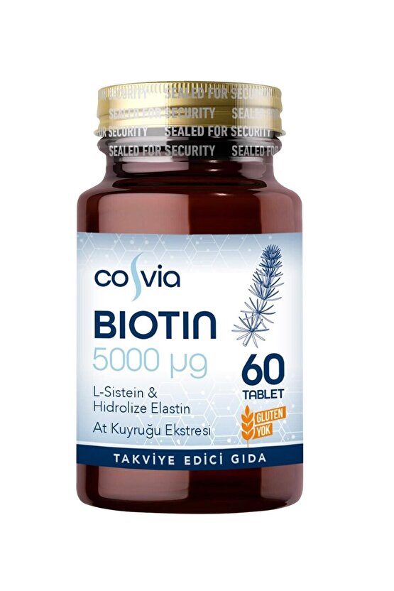 Biotin 5000 Mcg. L-sistein, Hidrolize Elastin, At Kuyruğu Ekstresi 60 Tablet