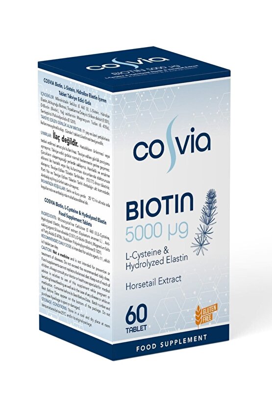 Biotin 5000 Mcg. L-sistein, Hidrolize Elastin, At Kuyruğu Ekstresi 60 Tablet