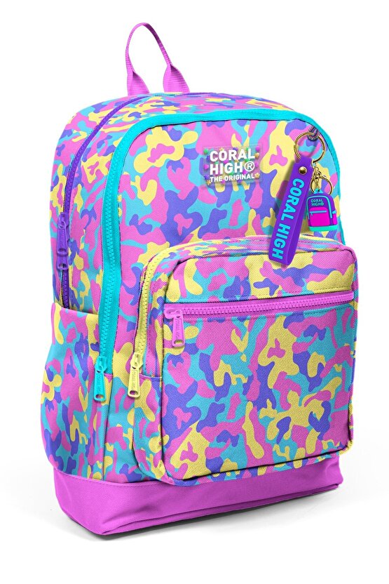 Kids Pembe Sarı Lavanta Kamuflaj Desenli 3’lü Okul Çanta Seti SET0133201