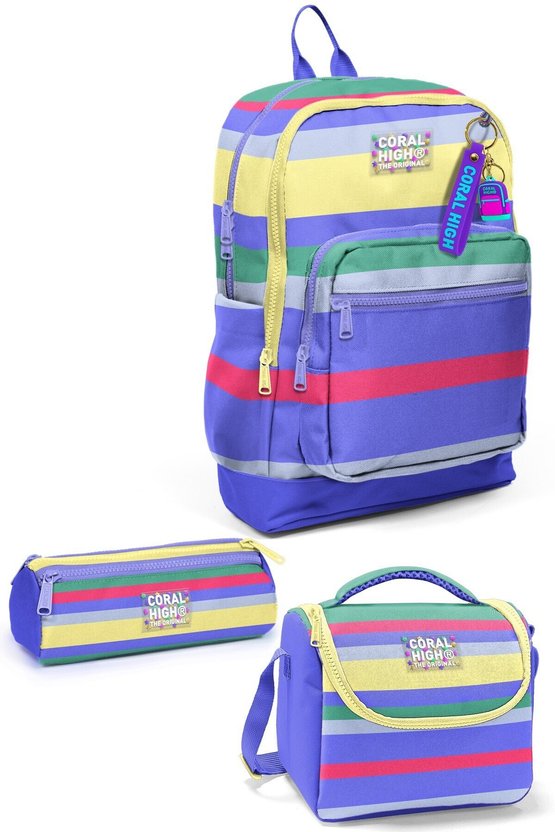 Kids Milka Gri Sarı Çizgi Desenli 3’lü Okul Çanta Seti SET0133202