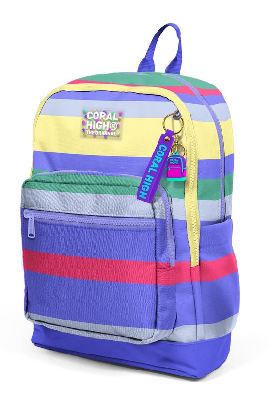 Kids Mor Sarı Lavanta Çizgi Desenli Okul Sırt Çantası 33202
