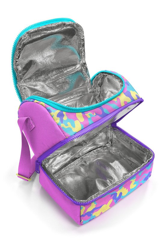 Kids Pembe Sarı Lavanta Kamuflaj Desenli Thermo İki Katlı Beslenme Çantası 37201