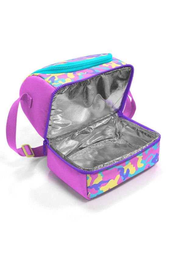 Kids Pembe Sarı Lavanta Kamuflaj Desenli Thermo İki Katlı Beslenme Çantası 37201