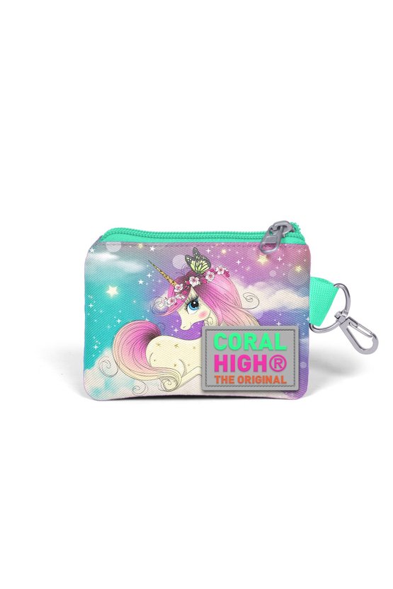 Kids Pembe Su Yeşili Unicornlu Kız Desenli Bozuk Para Çantası 21833