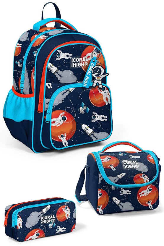 Kids Lacivert Mavi Astronot Desenli 3lü Okul Çanta Seti SET0123660
