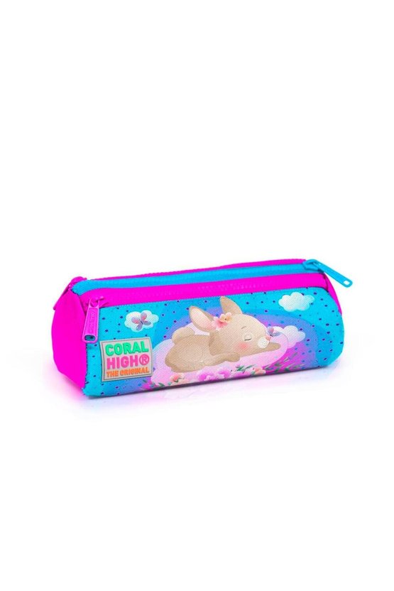 Mavi Pembe Tavşan Üç Bölmeli Kalem Çantası - Kız Çocuk