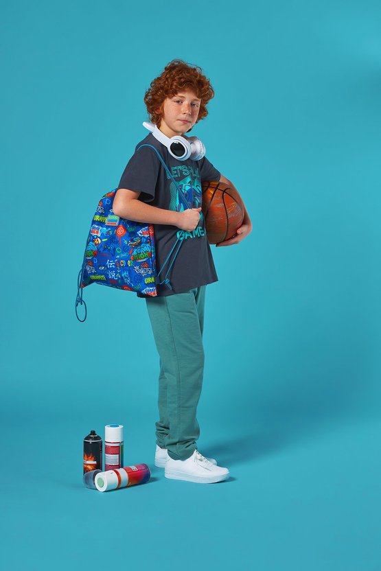 Kids Saks Grafiti Desenli İpli Büzgülü Sırt Çantası 12651