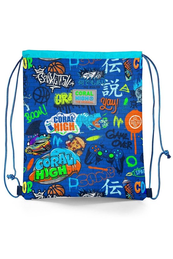 Kids Saks Grafiti Desenli İpli Büzgülü Sırt Çantası 12651