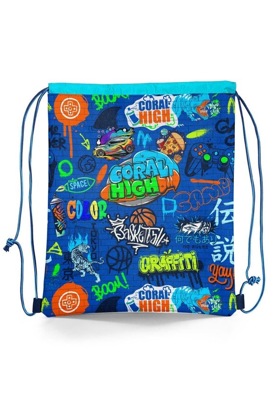 Kids Saks Grafiti Desenli İpli Büzgülü Sırt Çantası 12651