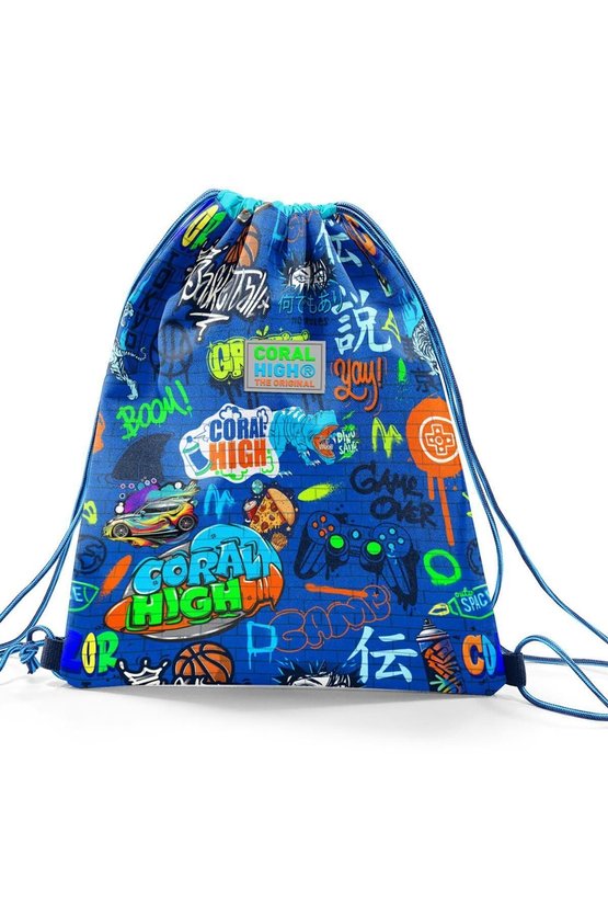 Kids Saks Grafiti Desenli İpli Büzgülü Sırt Çantası 12651