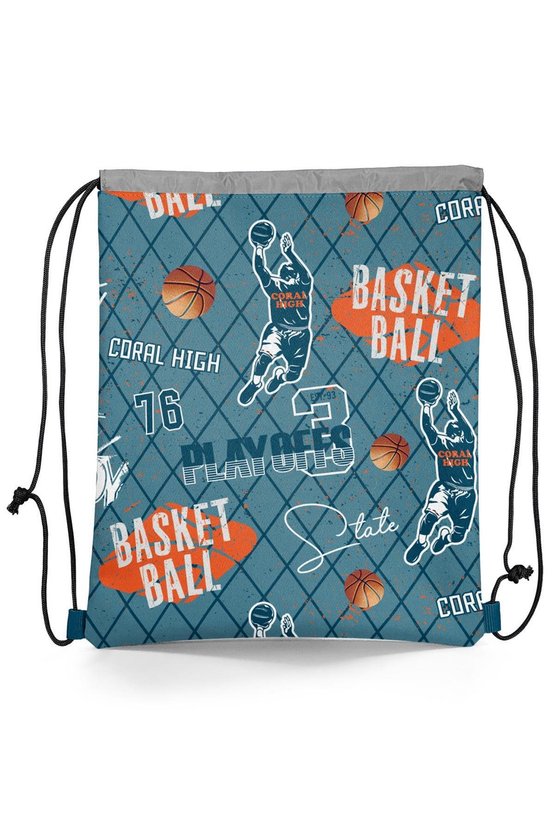 Nefti Turuncu Basketbol Desenli İpli Büzgülü Sırt Çantası 12653