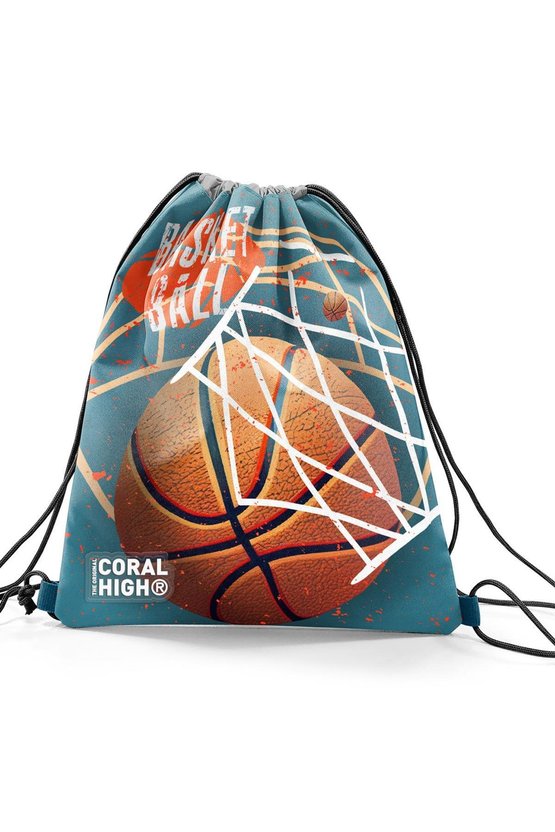 Nefti Turuncu Basketbol Desenli İpli Büzgülü Sırt Çantası 12653