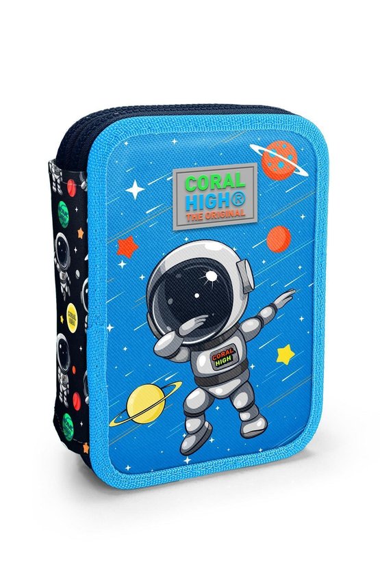 Lacivert Mavi Astronot Desenli Çift Katlı Kalem Çanta Kalemlik Erkek Çocuk