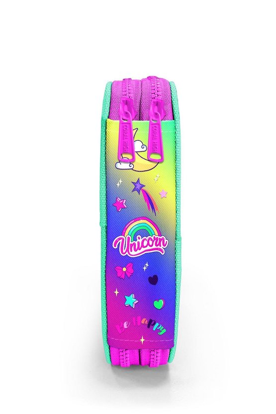 Kids Lavanta Su Yeşili Unicorn Desenli Çift Katlı Kalem Çanta 11129