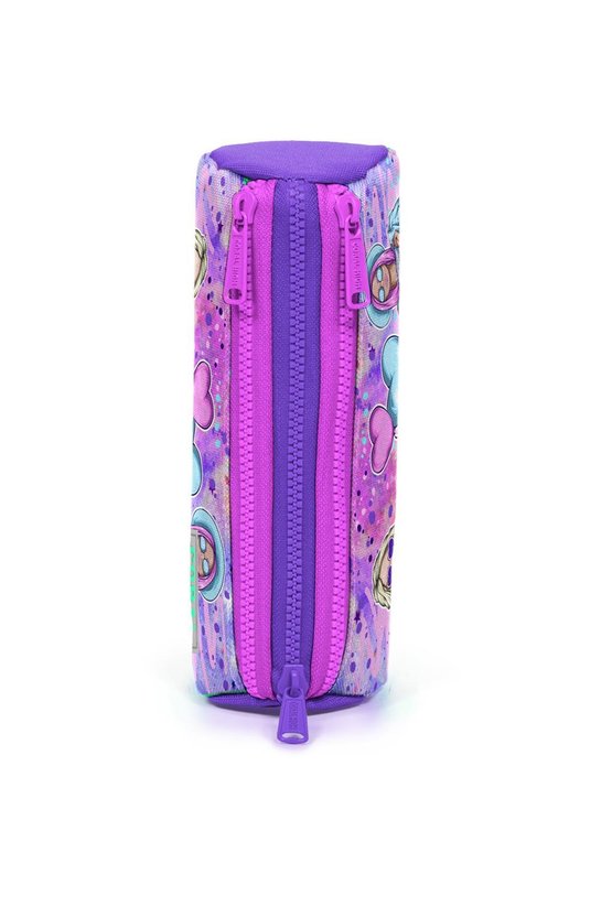 Kids Pembe Mor Fashion Girl Desenli Üç Bölmeli Kalem Çantası 22055