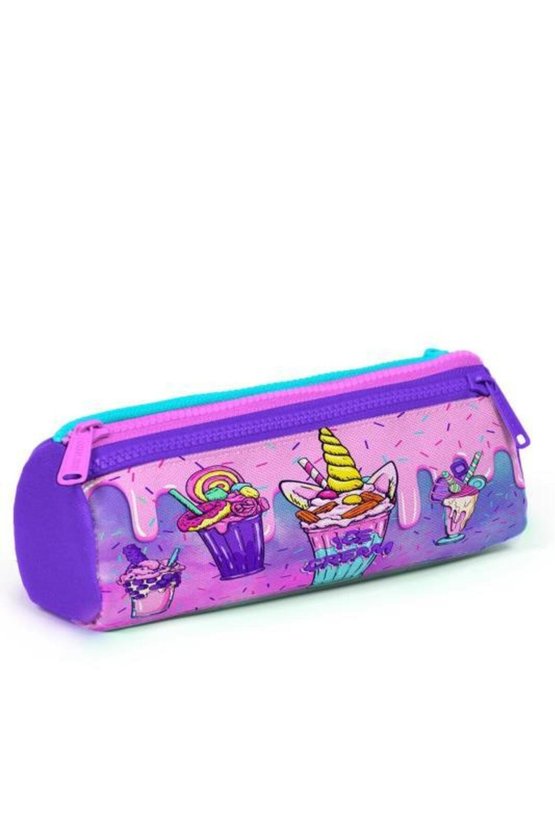 Kids Pembe Mor Milkshake Dondurma Desenli Üç Bölmeli Kalem Çantası 22049