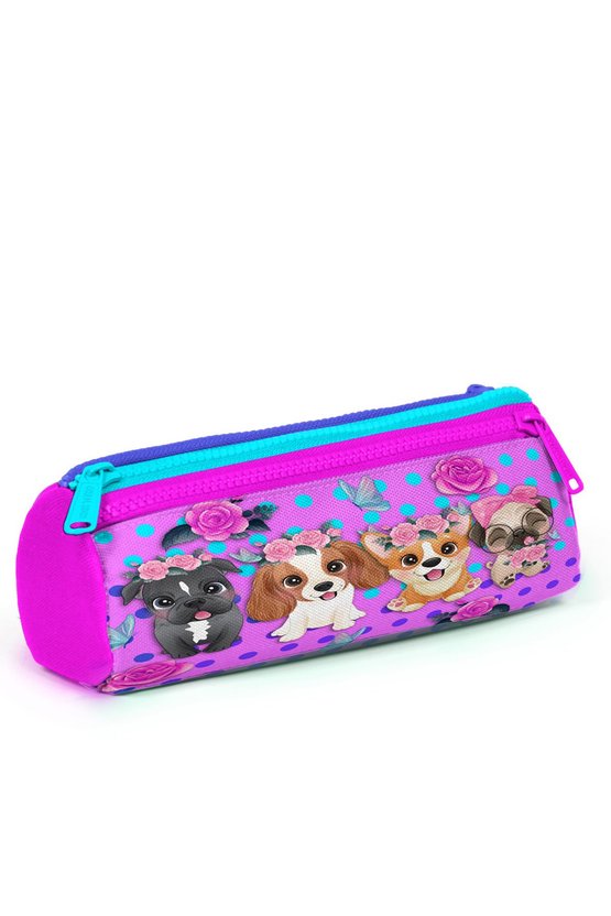 Kids Pembe Köpek Desenli Üç Bölmeli Kalem Çantası 22050
