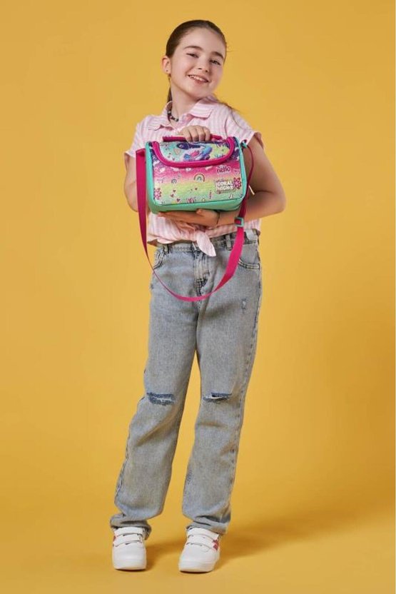 Kids Pembe Su Yeşili Flamingo Desenli Thermo Beslenme Çantası 11880