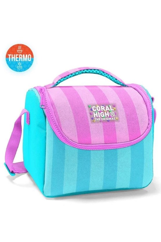 Kids Turkuaz Pembe Çizgili Thermo Beslenme Çantas 11787